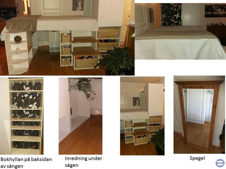Specialbyggd säng, resårmadrass 105 cm, spegel