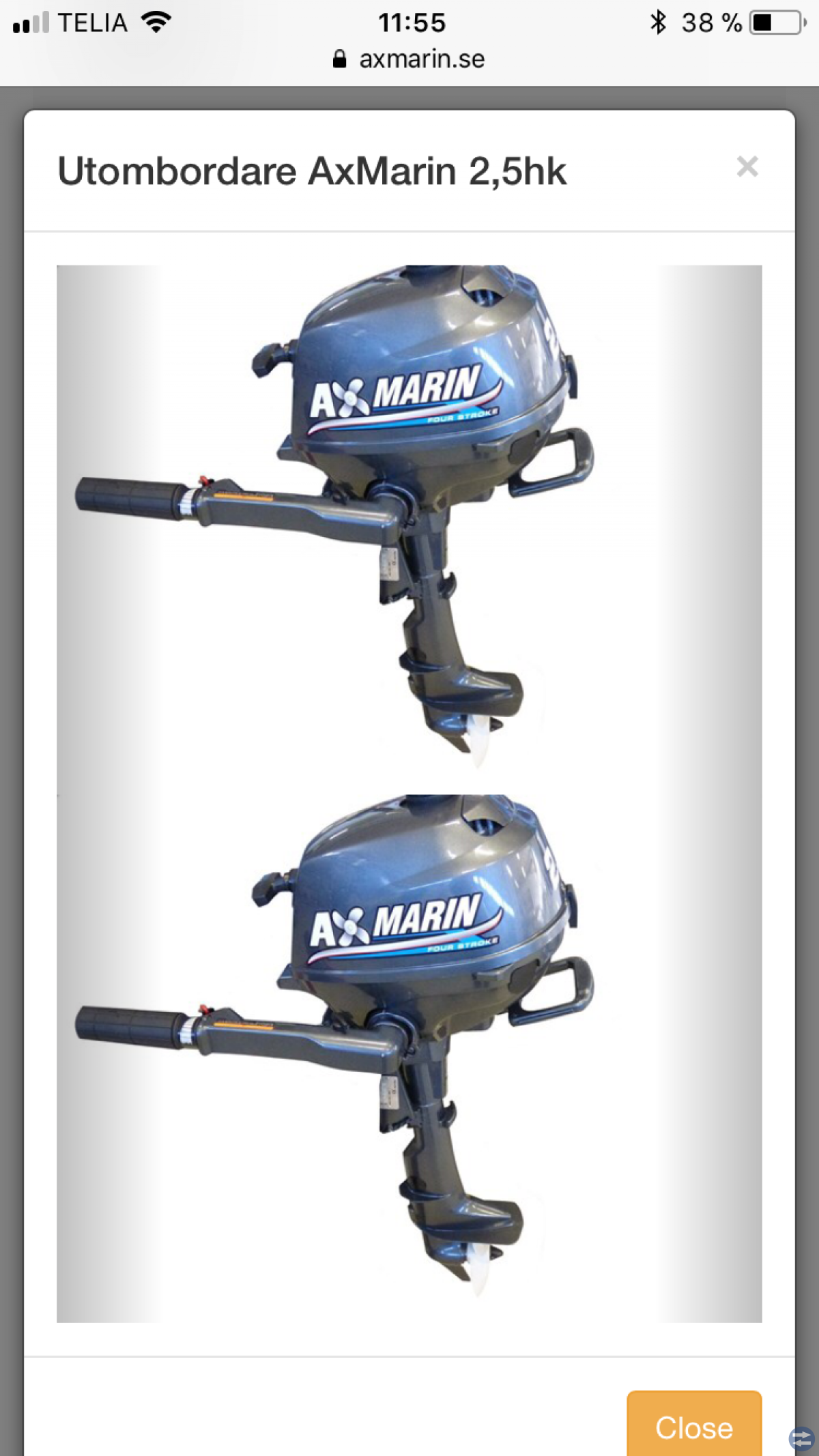 2,5hk 4takt axmarin med inbyggd tank