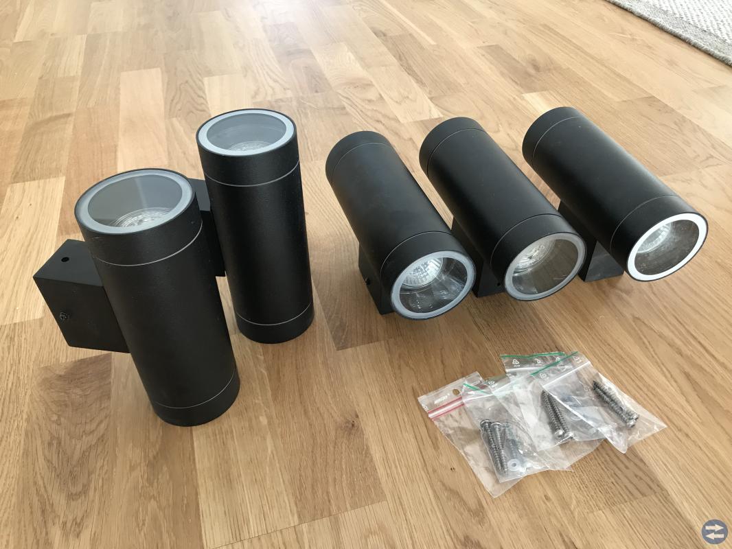 5 svarta väggspotlights utomhus