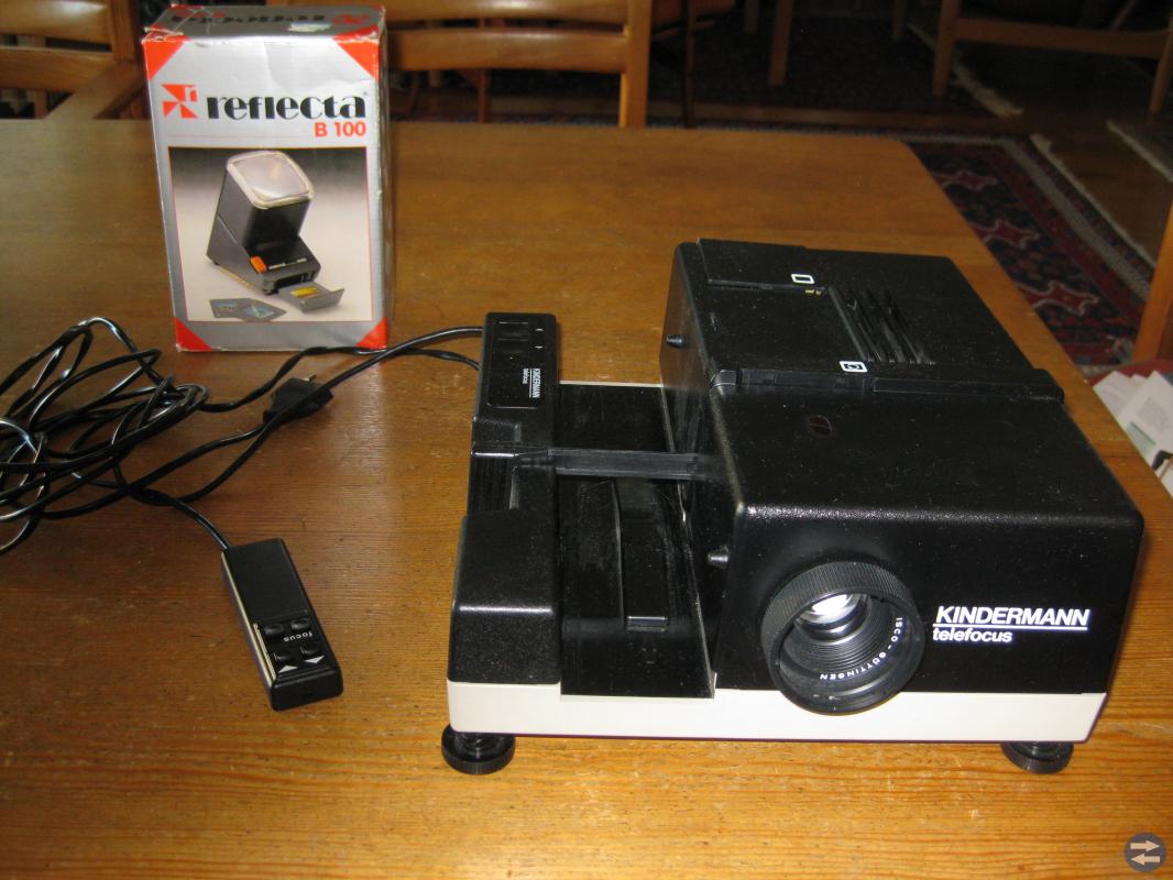 Projektor Kindermann telefocus + skärm + Viewer mm