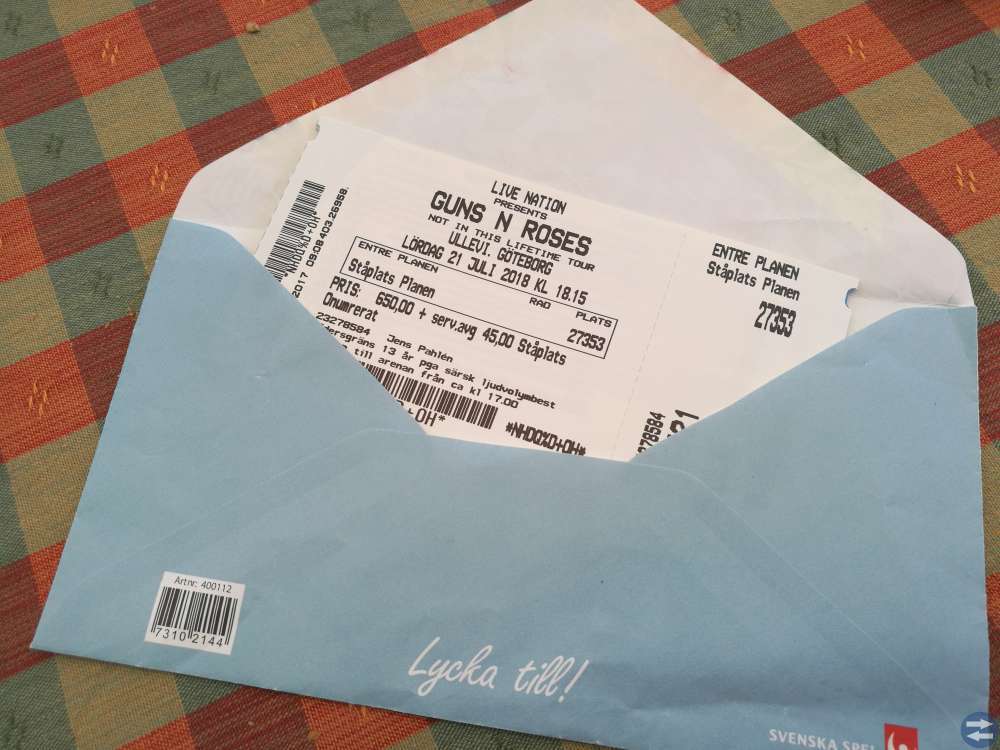 Guns n Roses 2 st biljetter Ullevi 21/7