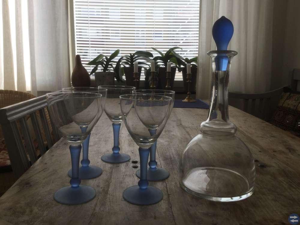 5 vinglas med karaff i kristall