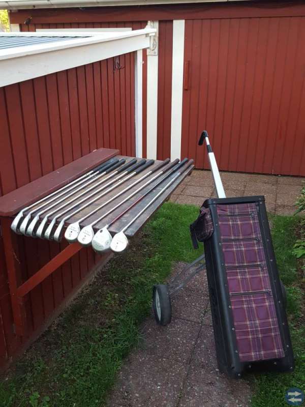 KinBag golfvagn och 10 beg. golfklubbor