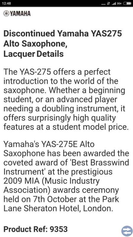 Altsaxofon Yamaha Yas-275