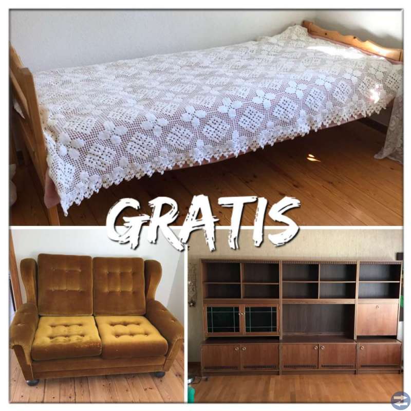 Sängram, soffa, bokhylla