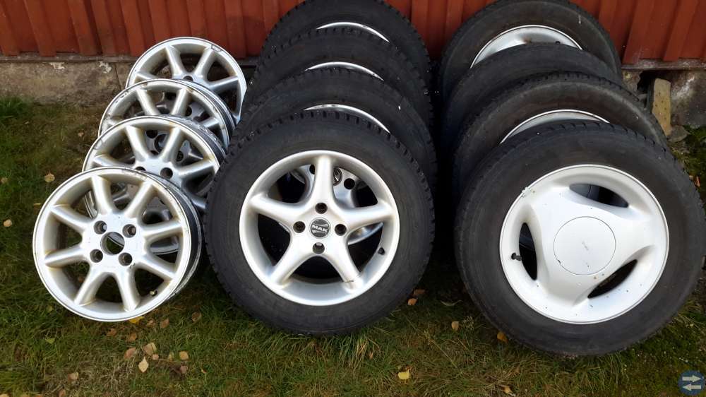 3 omgångar alu fälgar Saab 9000 med sommar/vinter