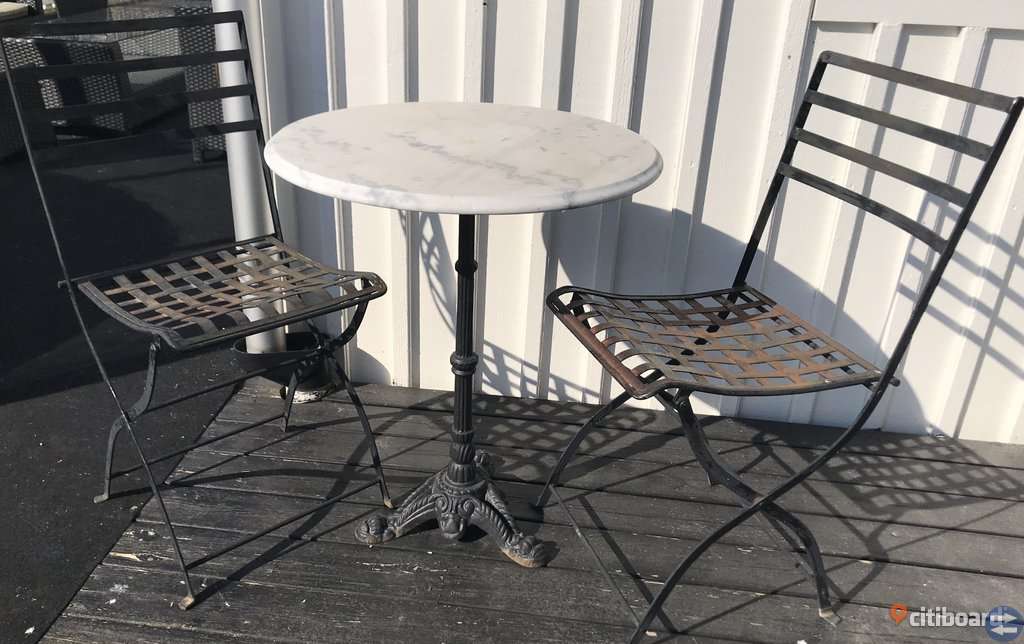 Cafébord, äkta vit marmor & tillhörande stolar