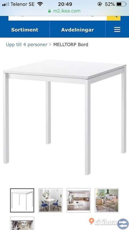 MELLTORP Bord, vit, 75x75 cm